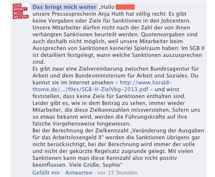 Facebook: "das bringt mich weiter" - Antwort "Sophie"